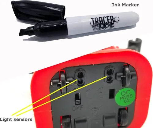 Vista 2 de TracerBot - Mini robot inductivo que sigue la línea negra que dibujas. Juguete STEM divertido, educativo e interactivo con formas ilimitadas