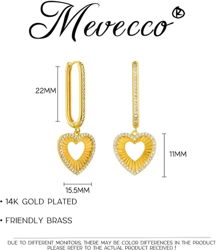 Vista 4 de MEVECCO - Aretes de argolla para mujer, chapados en oro de 14 quilates, delicados, con forma geométrica de cono triangular