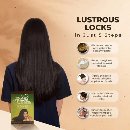 Vista 3 de Reshma Beauty Ayurvedic Henna Hair Color Blend – Henna & Indigo with Herbal Extracts – Natural Deep Brown/Dark Chocolate Hair Color for Gray