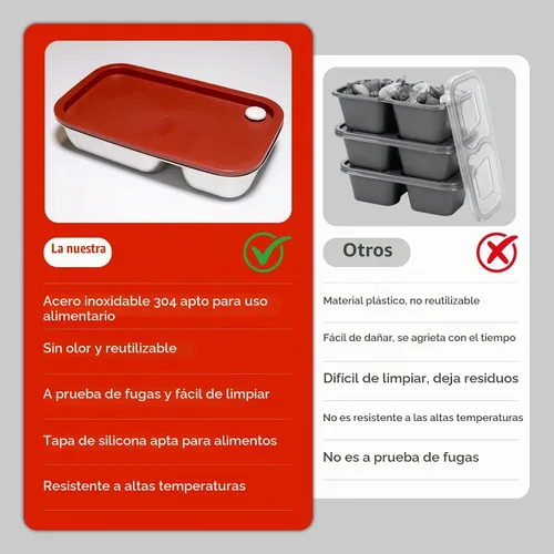 Vista 6 de Paquete de 2 recipientes de acero inoxidable con tapas, 2 compartimentos de 16.9 onzas, tapa a prueba de fugas, caja de ensalada reutilizable
