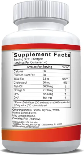 Vista 6 de Aceite de pescado Omega 3 de 2250 mg con 1350 EPA + 900 DHA Aceite de pescado islandés capturado en la naturaleza de triple fuerza, 120 cápsulas.