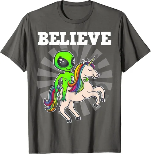 Vista 90 de Believe Space Alien Riding Unicorn - Camiseta de regalo divertida, Negro, S