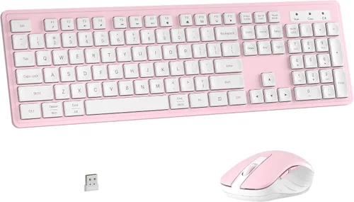 Vista 7 de MPTOG - Combo de teclado y mouse inalámbricos para PC portátil (azul blanco) Teclado de oficina de tamaño completo de 104 teclas con 15 teclas