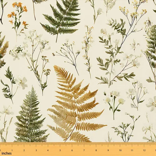 Vista 45 de Feelyou The Yard - Tela floral de hojas suave de 1 yarda para los amantes Beige y verde amarillo