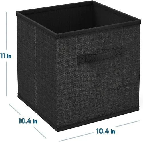 Vista 3 de Nestl Contenedores de almacenamiento plegables de tela, organizador de 6 cubos con asas, negro, 11 pulgadas para dormitorio, sala de juegos y más