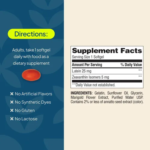 Vista 3 de Nature's Wonder Luteína de fuerza clínica 25 mg con zeaxantina 5 mg cápsulas blandas para adultos, apoya la visión y la salud ocular, sin gluten