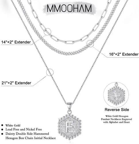 Vista 5 de Collares con iniciales M MOOHAM en capas, para mujer, chapados en oro de 14 quilates, con cadena de eslabones