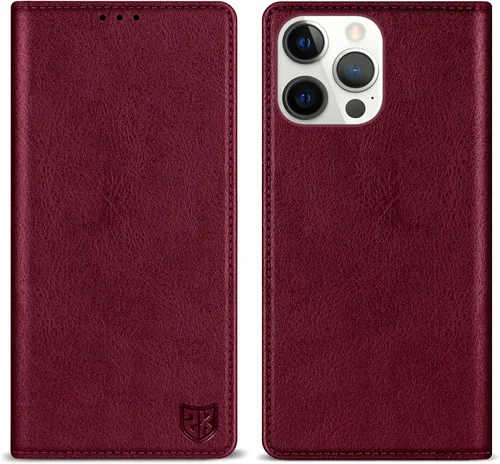 Vista 28 de ZZXX Funda tipo cartera para iPhone 14 con bloqueo RFID, soporte de ranura para tarjetas, funda protectora de cuero magnético fuerte plegable