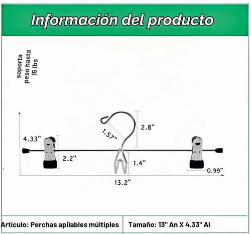Vista 3 de Amber Home Paquete de 12 perchas de metal resistentes para falda con clips Perchas de metal apilables con 2 clips ajustables, ganchos de clip