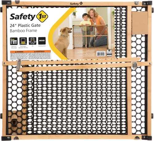 Vista 6 de Safety 1st Puerta de seguridad para bebés de bambú para puertas, puerta sin taladro con puerta, puertas para perros, se ajusta a 28"-42", 24