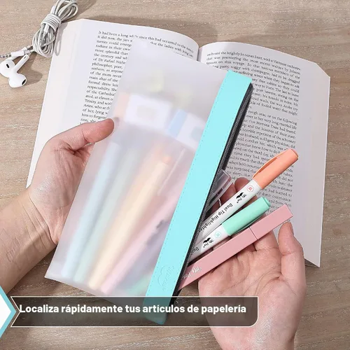 Vista 4 de Mr. Pen - Estuche transparente para lápices, 3 unidades, tonos azules, bolsas para lápices, estuche de maquillaje transparente