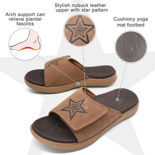 Vista 2 de KuaiLu Sandalias deportivas para hombre con cojín suave y soporte de arco para fascitis plantar, puntera abierta, ajustables, para interiores