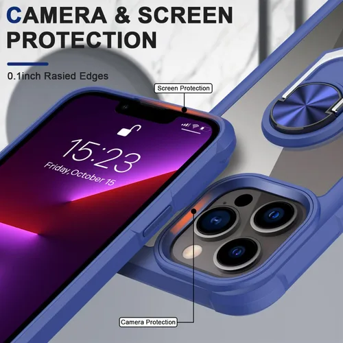 Vista 2 de Funda para iPhone 13 Pro con protector de pantalla, cristal transparente, antiamarillo, acrílico resistente, funda protectora de grado militar