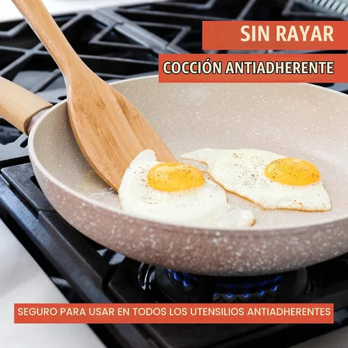 Vista 6 de Chef Pomodoro Juego de utensilios de cocina de bambú de 3 piezas, espátula de madera grande de 12.5 pulgadas y juego para freír