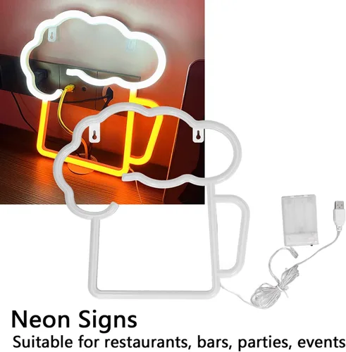 Vista 3 de Letreros de neón de cerveza LED para decoración de bar de cerveza blanca amarilla y blanca, luces de neón para bar, playa, tienda, Navidad, fiesta