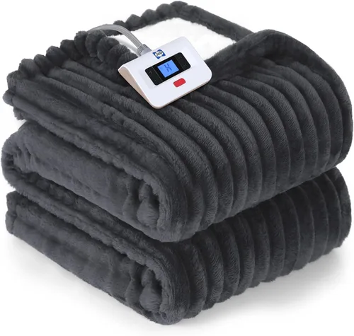 Vista 11 de Sealy - Manta eléctrica térmica suave y acogedora, reversible de franela acanalada a sherpa, calefacción segura con 6 ajustes de calor y protección