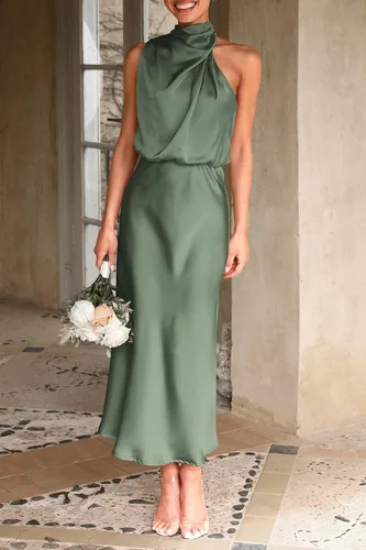 Vista 5 de PRETTYGARDEN Women's Summer Satin Maxi Cocktail Dress Verde militar