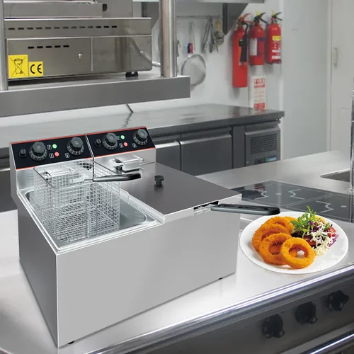 Vista 10 de Freidora comercial de 8.4 cuartos de galón con cesta eléctrica, freidora de acero inoxidable para restaurante y hogar, 1800 W