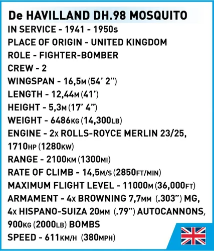 Vista 12 de COBI Colección Histórica WWII De Havilland DH.98 Mosquitero Avión, Madera