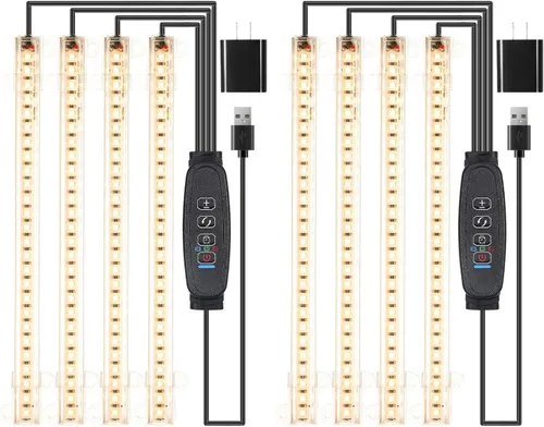Vista 12 de RWNTAO Lámpara de cultivo de dos tiras para plantas de interior, tiras de luz LED de espectro completo rojo, azul y amarillo, con temporizador