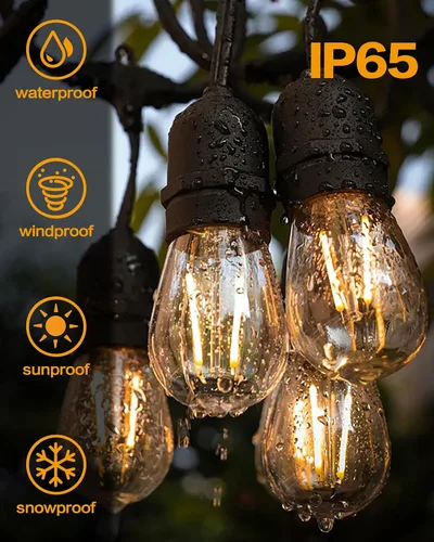 Vista 5 de Luces de Cadena para Exteriores, LED Súper Brillantes - 96 PIES 30 Bombillas S14 (2 de Repuesto), IP65 Resistente al Agua, Grado Comercial e