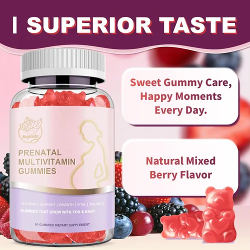 Vista 5 de Gomitas multivitamínicas prenatales para mujeres, ácido fólico, DHA y más, apoyo para el bienestar del embarazo y el desarrollo del bebé, sabor