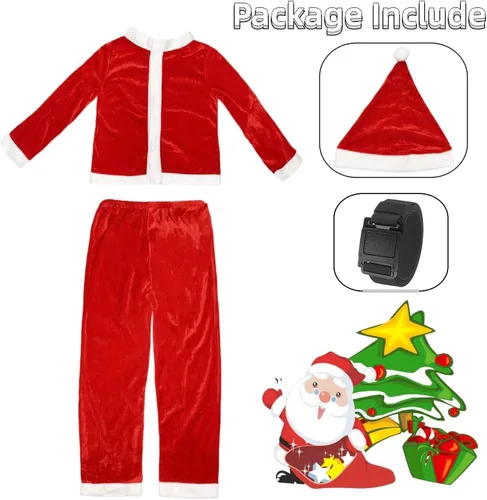 Vista 4 de Disfraz de Papá Noel para niños, traje de Papá Noel, traje de 4 piezas, disfraces de Navidad para niños, vacaciones, cosplay, vestido de fiesta