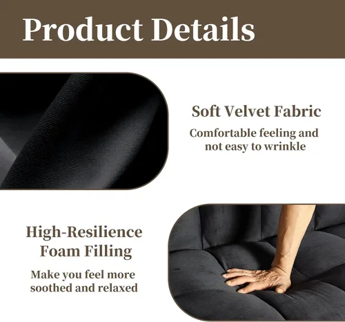 Vista 7 de Sofá cama convertible 3 en 1, sofá biplaza reclinable de dos plazas con respaldo ajustable y bolsillo lateral, sofá lounge de terciopelo con cama