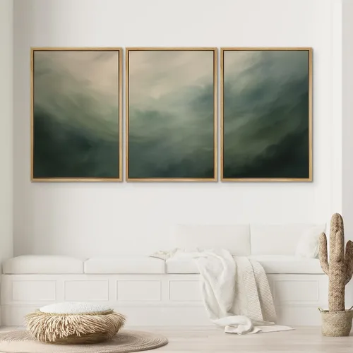 Vista 276 de SIGNWIN Lienzo enmarcado para pared, juego de arte neutro de bosque brumoso, ilustraciones en tono tierra, arte moderno, decorativo, bohemio