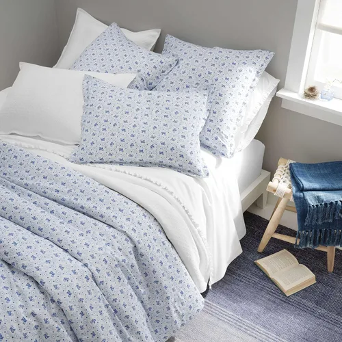 Vista 4 de Fundas de almohada clásicas de algodón sólido blanco con volantes, estándar