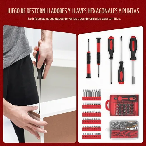 Vista 7 de Sundpey 379 Pcs Portable Complete Home and Auto Tool Kit with Drawer Red with Socket Wrench Set & Screwdrivers & Hex Keys & Pliers Kit,Men Women
