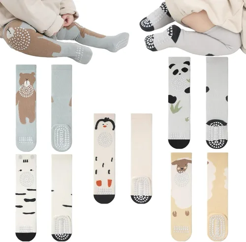 Vista 9 de Calcetines antideslizantes hasta la rodilla para bebés y niños pequeños, calcetines antideslizantes para recién nacidos, calcetines para gatear
