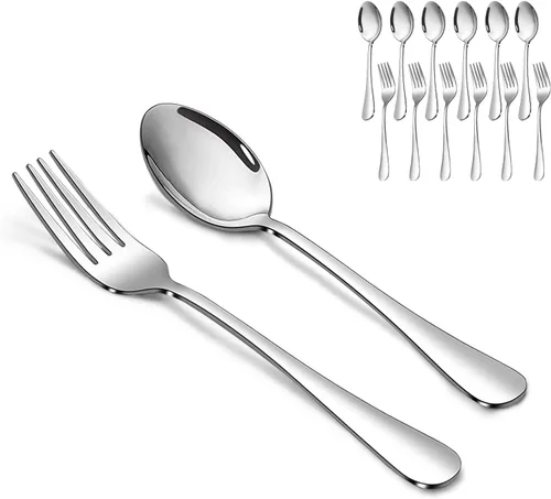 Vista 2 de Juego de tenedores y cucharas, 6 piezas de tenedores para ensalada de 6.7" y 6 piezas de cucharas para sopa de 6.7", juego de cubiertos de acero