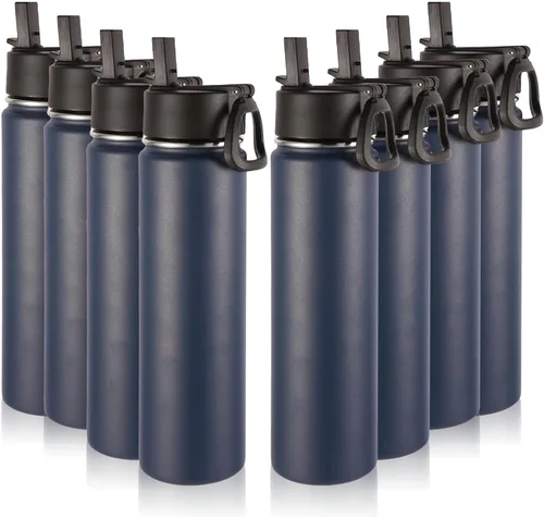 Vista 24 de Volhoply Botella de agua aislada de 24 onzas con tapa con popote, botellas deportivas de boca ancha de acero inoxidable con asa, tazas de vacío