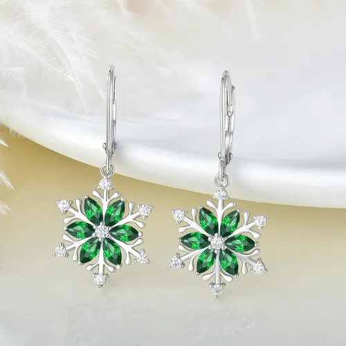Vista 4 de STARCHENIE Collar de copo de nieve, aretes de plata de ley 925, juego de joyas de copo de nieve esmeralda para mujer