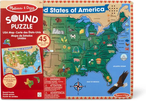 Vista 6 de Melissa & Doug – EE. UU. Mapa – Puzzle de rompecabezas de madera de sonido con efectos de sonido (40 Pcs)