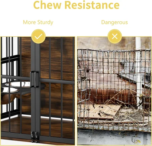 Vista 8 de ROOMTEC Jaula para Perros Estilo Mueble para Perros Grandes de Interior Super Resistente y Duradera con 2 Cuencos de Acero Inoxidable