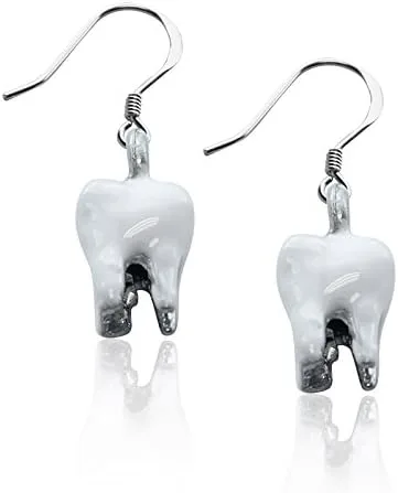 Vista 3 de Whimsical Gifts Colección de aretes dentales pintados a mano Hecho a mano en Estados Unidos Acabado dorado antiguo o plata Ganchos de alambre