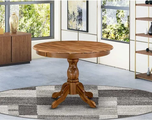 Vista 19 de HomeStock Mesa de comedor redonda de madera, mesa de cocina resistente para espacios pequeños, color negro y cereza/36 pulgadas sin gotas