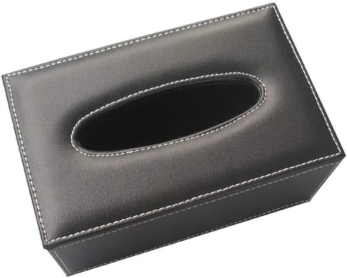 Vista 4 de Funda de piel sintética negra para cajas de pañuelos cortas de 3.1 pulgadas de alto, funda para pañuelos faciales para el hogar, oficina, automóvil