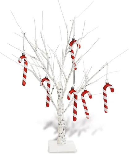 Vista 2 de Lillian Vernon Árbol de Pascua con luz de abedul blanco – Árbol de Navidad de mesa LED de 15 pulgadas, luces y temporizador, mini adorno para centro