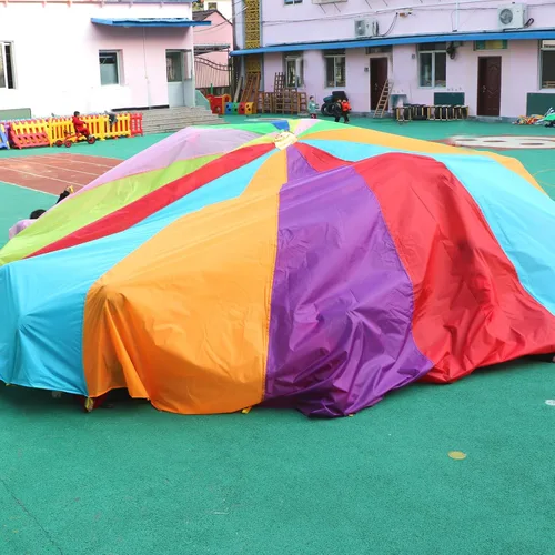 Vista 6 de Juego de paracaídas arcoíris para niños, 6, 10, 12 pies con 16 asas, 16 pies, 20 pies, juego de tienda de campaña para niños, gimnasia, juego