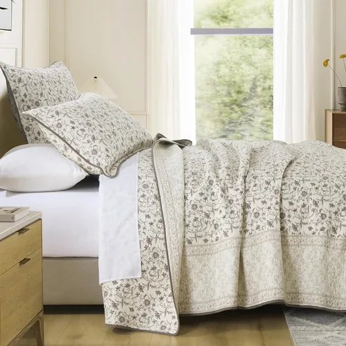 Vista 10 de KALOOLA - Juego de ropa de cama con colcha acolchada de retazos tamaño queen, 100% algodón, colcha ligera con 2 fundas de almohada, colcha