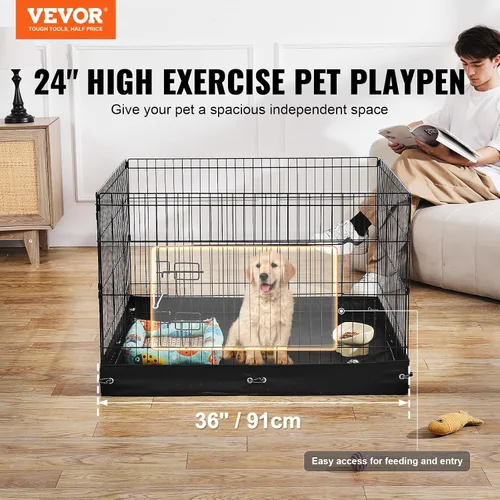 Vista 2 de VEVOR Corralito para perros, 4 paneles de 24 x 36 pulgadas, parque de ejercicio plegable de metal para mascotas, valla para perros para interiores