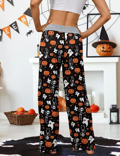 Vista 4 de ALISISTER Pantalones de pijama de Navidad para mujer, ropa de dormir cómoda y casual, pierna ancha con cordón