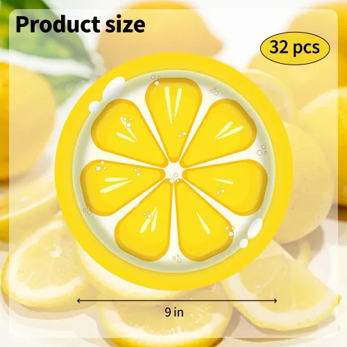 Vista 2 de Platos de papel de limón – 32 platos desechables de fiesta de limón de 9 pulgadas, platos de postre de ensalada de frutas cítricas amarillas