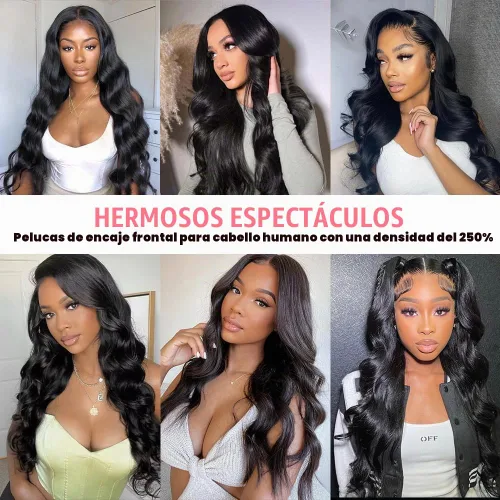 Vista 6 de Holiden Pelucas de cabello humano ondulado con encaje frontal, prearrancado, 100 % cabello humano real, densidad 250, 13 x 5, pelucas frontales
