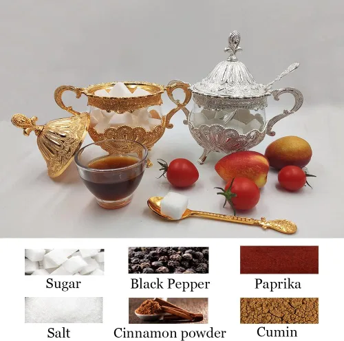 Vista 6 de Hourwof Azucarero con tapa y cuchara para cocina, cafetería, fiesta de boda, recipiente de metal y vidrio para azúcar y azúcar en polvo, contenedor