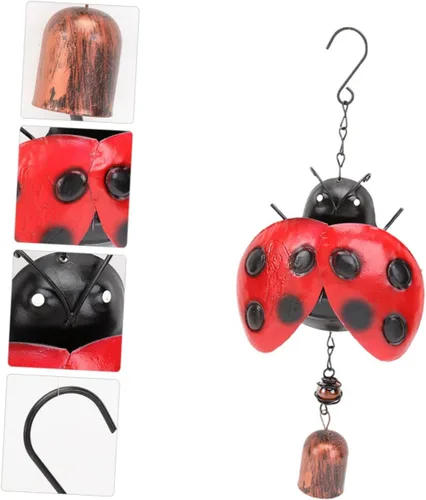Vista 8 de Campana de viento Happyami con diseño de animales de hierro y mariquita de viento vintage Feng Shui Timbre de puerta para jardín interior al aire