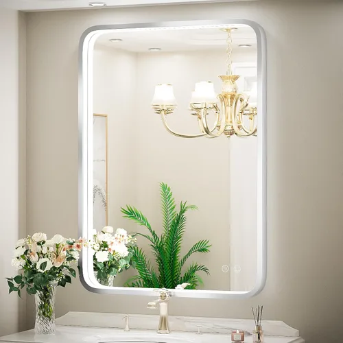 Vista 9 de Espejo Redondo Retroiluminado LED de 32 Pulgadas para Tocador, Espejo de Baño Iluminado Regulable 6000K Montado en Pared con Luces, Antivaho